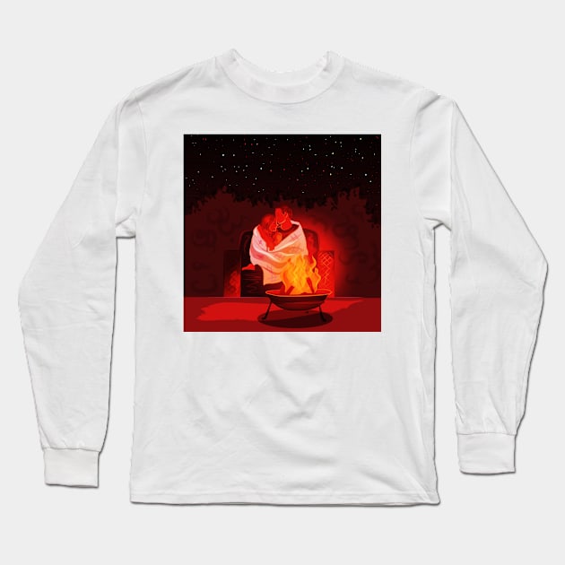 Couple Campfire Cozy Lovers Embrace Together Long Sleeve T-Shirt by Dodgefashion